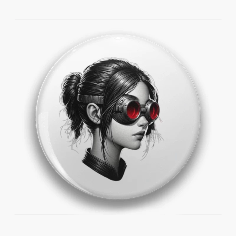 Monochrome Portrait with Red Steampunk Goggles Pin