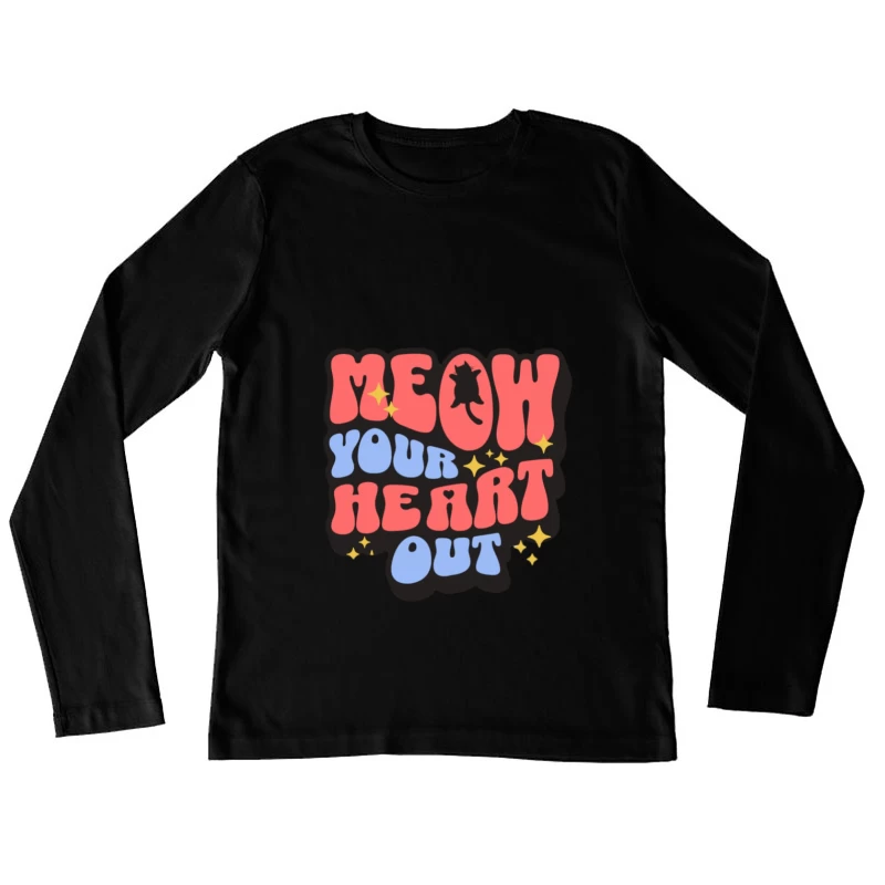 Meow-Motiv mit Herzen Damen Langarm T-Shirt