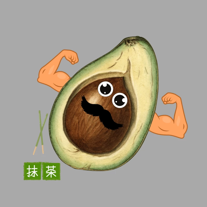 Funny Strong Avocado Cartoon with Mustache Female Pullover Hoodie