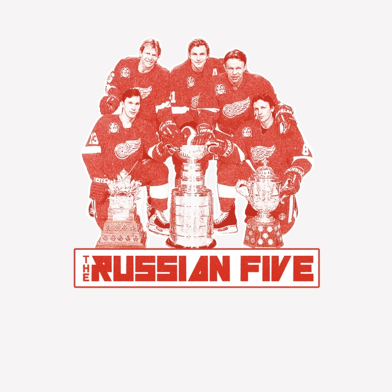 The Russian Five: Legendary Detroit Red Wings Hockey Unit with Championship Trophies Male T-Shirt