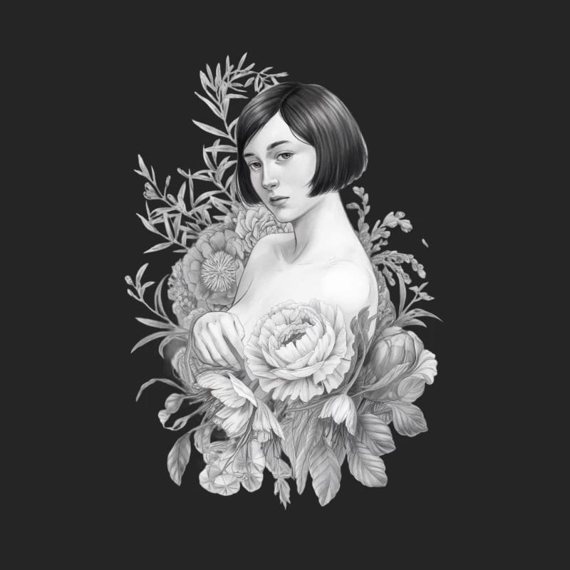 Floral Portrait: Illustrated Woman with Botanical Elements Female Pullover Sweatshirt