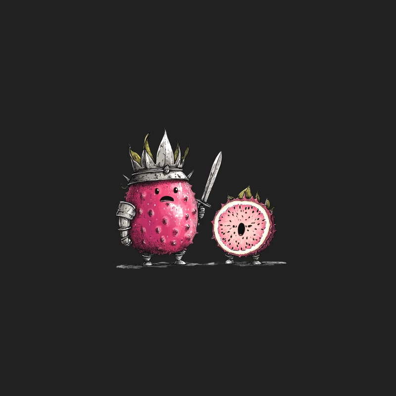 Cute Dragon Fruit Warrior with Crown and Sword Cartoon Illustration Bucket Hat