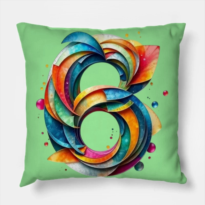 Abstract Watercolor Number 6 with Vibrant Swirling Patterns Throw Pillow