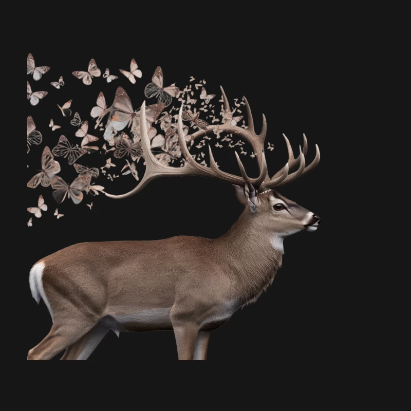 Surreal Deer with Butterfly Antlers: A Wildlife Art Fusion Mouse Pad