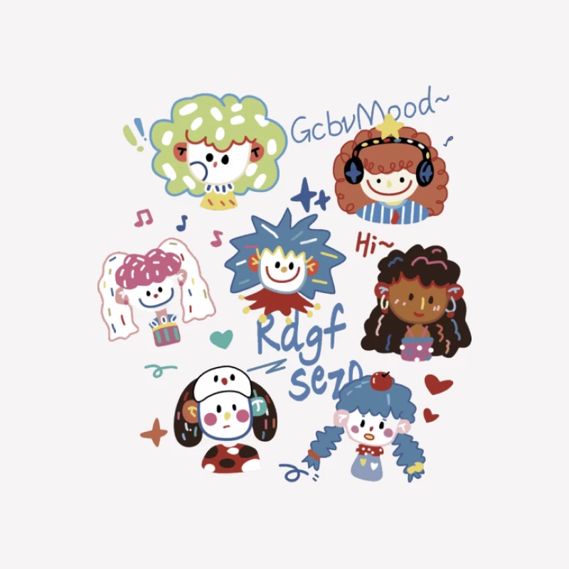 Bunte Cartoon-Gesichter Herren T-Shirt