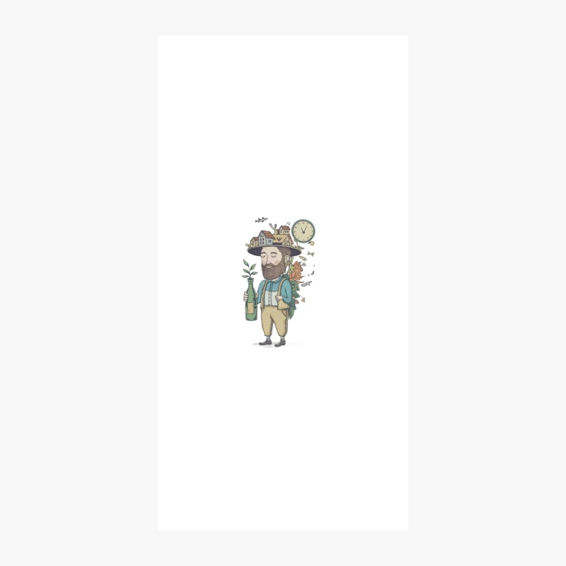 Quirky Illustration of Bearded Man Blending Urban and Natural Elements iPhone Case