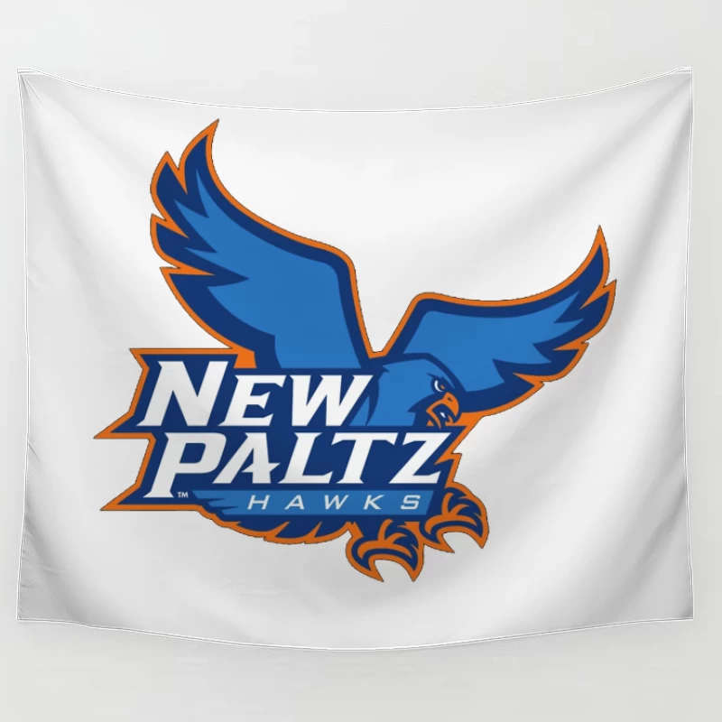 New Paltz Hawks Athletic Logo with Blue Hawk Mascot Tapestry