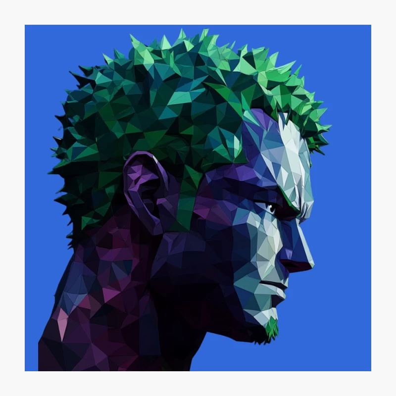 Geometric Low Poly Portrait: Abstract Colorful Profile Pin