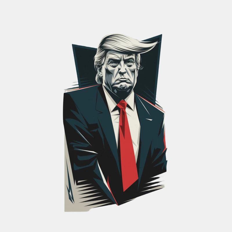 Dramatic Political Portrait Illustration with Red Tie and Navy Suit Male Tank Top