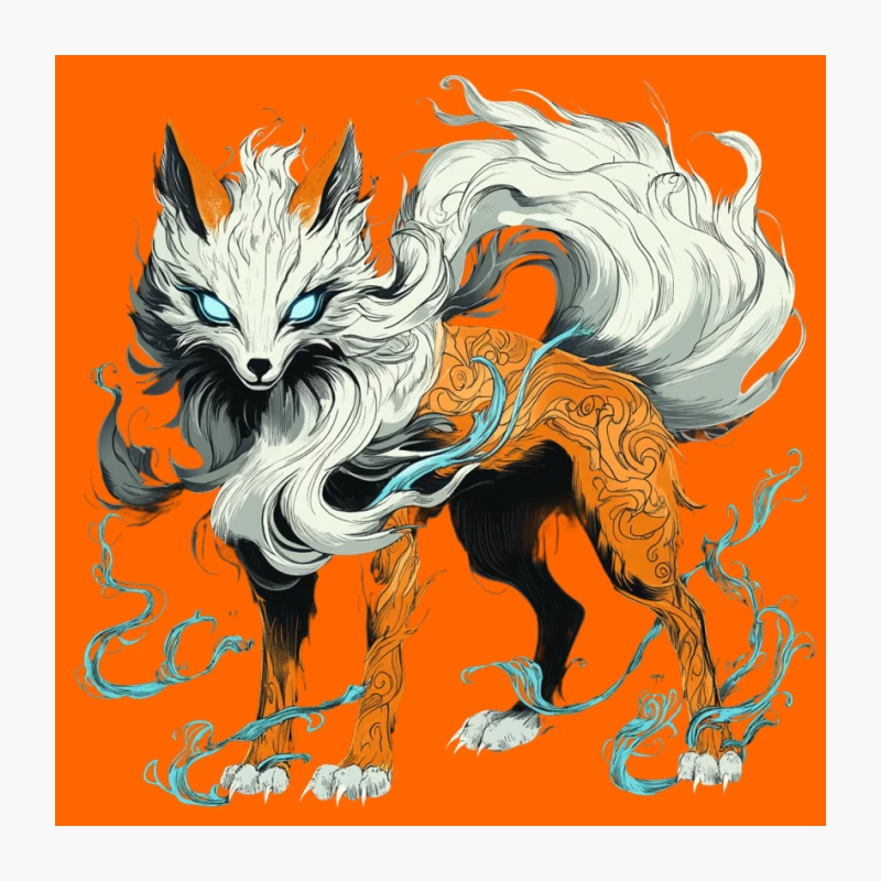 Mystical Fox with Flowing Fur and Ornate Design Pin