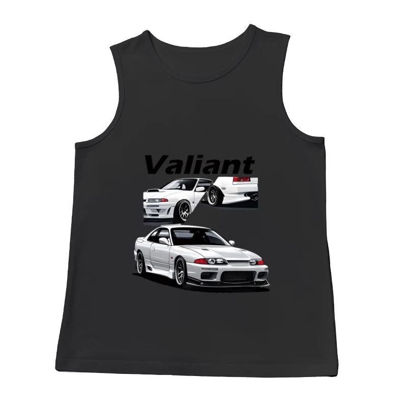 Illustration eines weißen Sportwagens namens Valiant Herren Tanktops