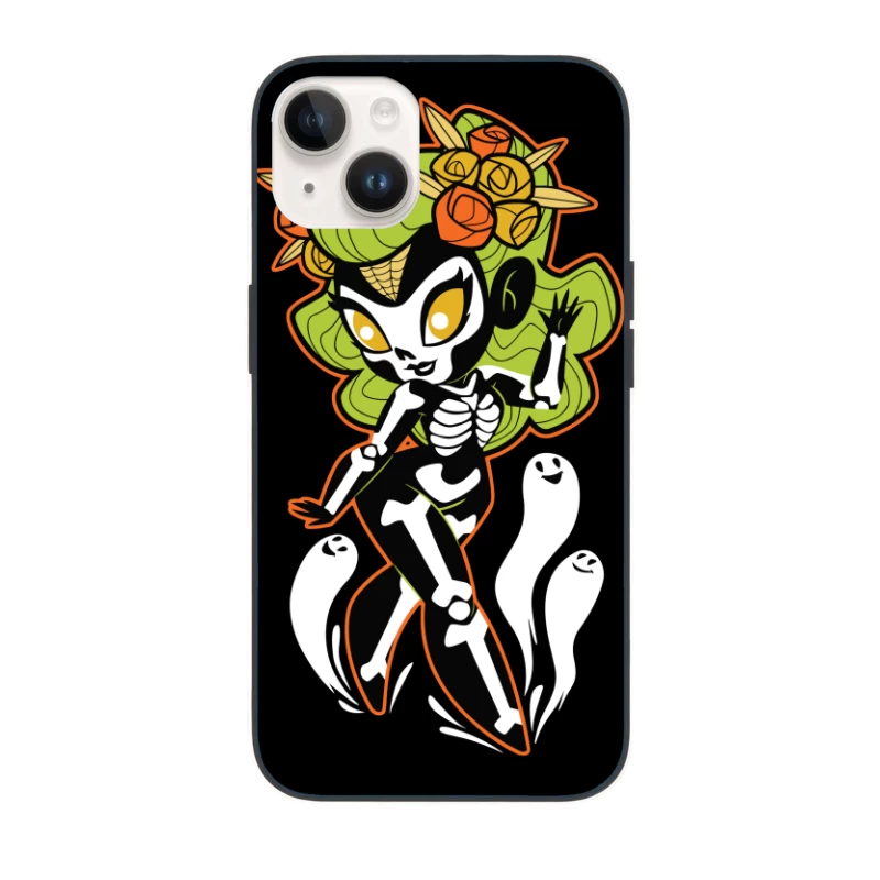 Ghostly Floral Skeleton Character iPhone Case