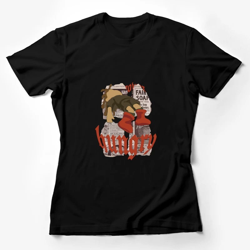 Hungrige Figur auf Zeitungsseiten Damen T-Shirt