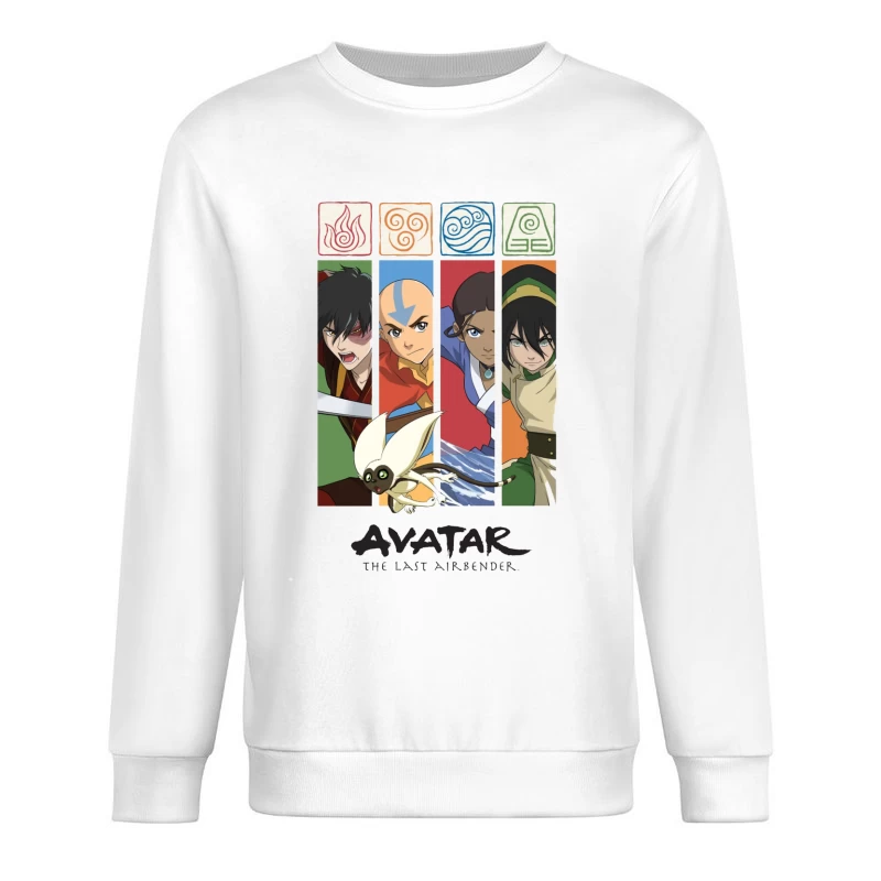 Avatar: The Last Airbender Character Panel with Elemental Symbols Male Pullover Sweatshirt