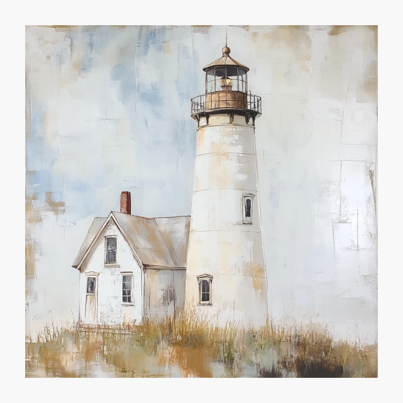 Rustic Coastal Lighthouse Painting Pin