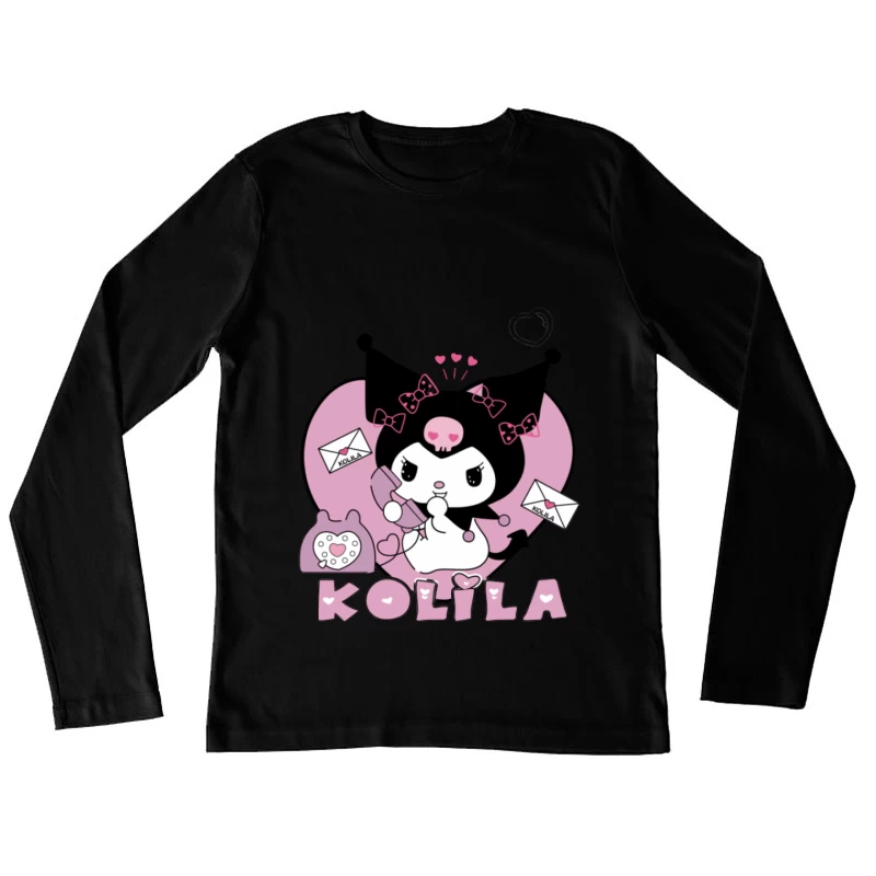 Süßes Kuromi-Design mit Telefon und Briefen Damen Langarm T-Shirt