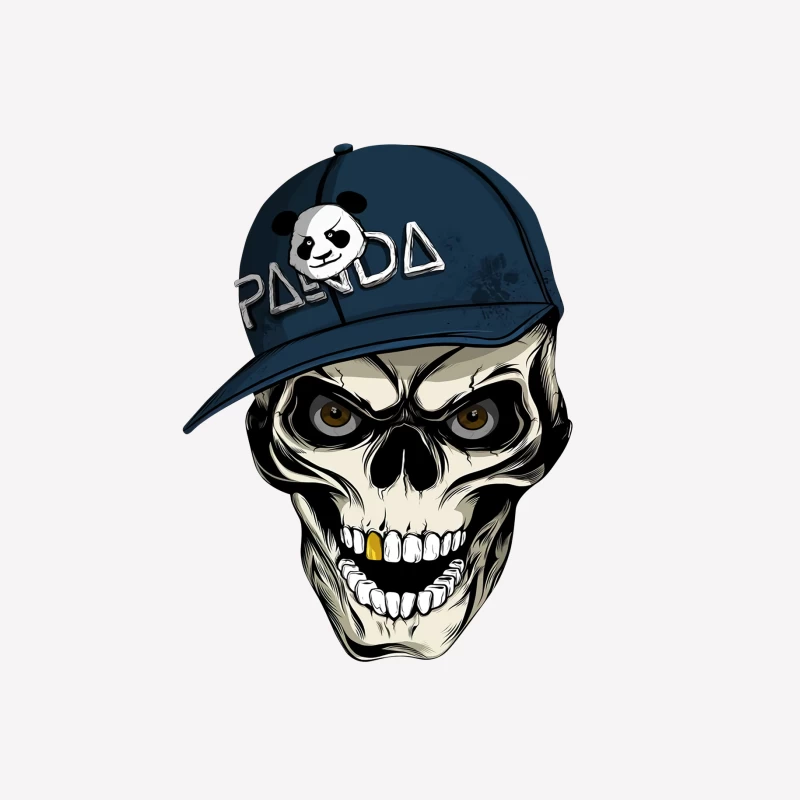Skull with Panda Cap Graphic Illustration Female T-Shirt
