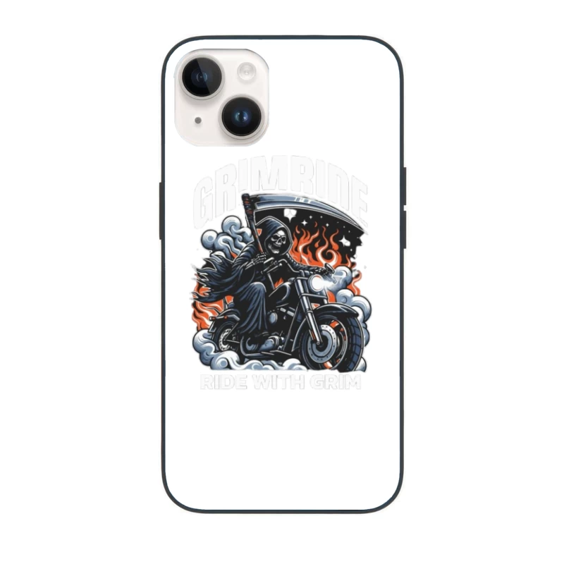 Grim Reaper's Fiery Motorcycle Ride iPhone Case