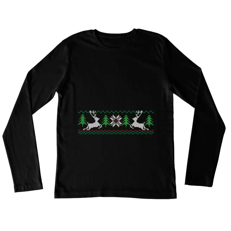 Pull de Noël avec rennes et sapins Femme Manches Longues T-Shirt