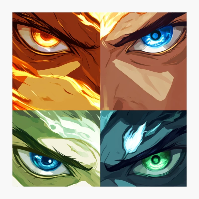 Elemental Anime Eyes: Fire and Ice Fantasy Portrait Pin