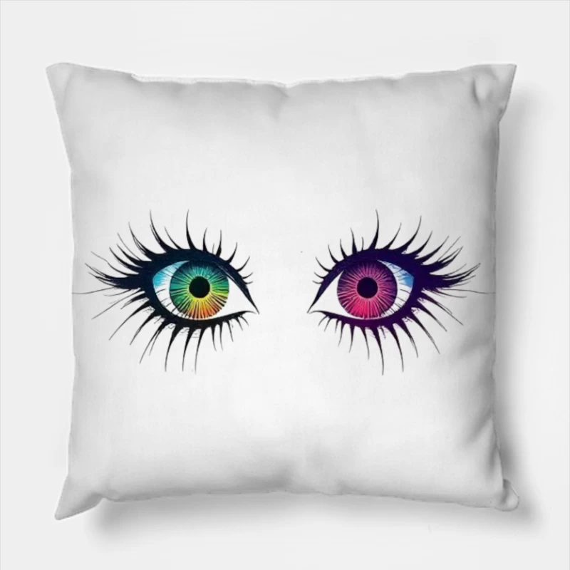 Artistic Illustration of Colorful Heterochromatic Eyes Throw Pillow