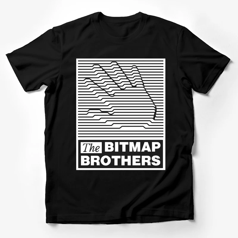 Bitmap Brothers Logo with Striped Hand Optical Illusion Male T-Shirt