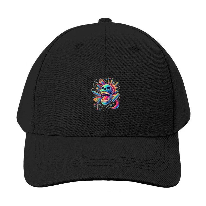 Psychedelic Rainbow Skull Pop Art Design Baseball Cap