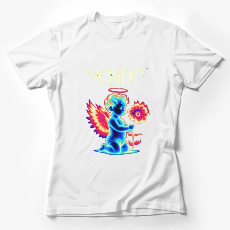 Neon Angel with Rainbow Wings - Sacrifice Art Female T-Shirt