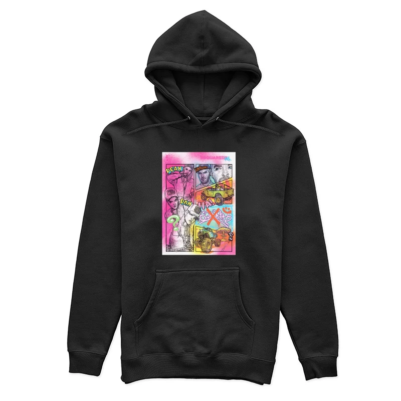 Bunte Comic-Collage mit Fahrzeugen und Figuren Damen Pullover Hoodie