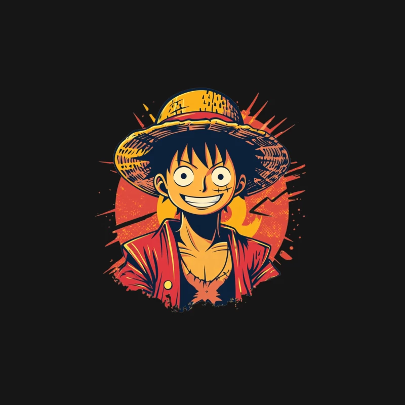 Cheerful Anime Character with Straw Hat in One Piece Style Female Long Sleeve T-Shirt