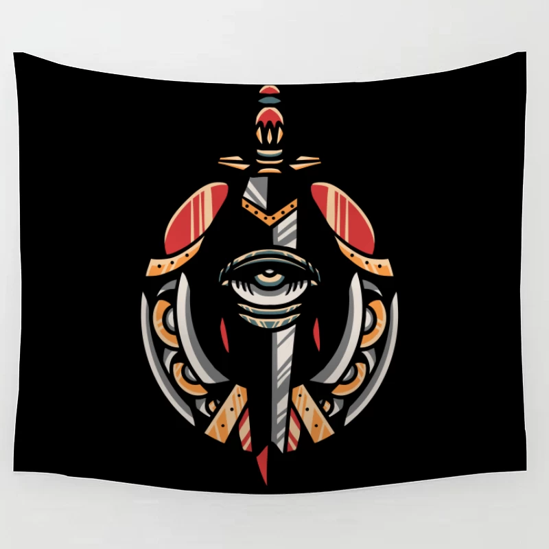 Fantasy Shield with Sword and Eye Emblem Tapestry