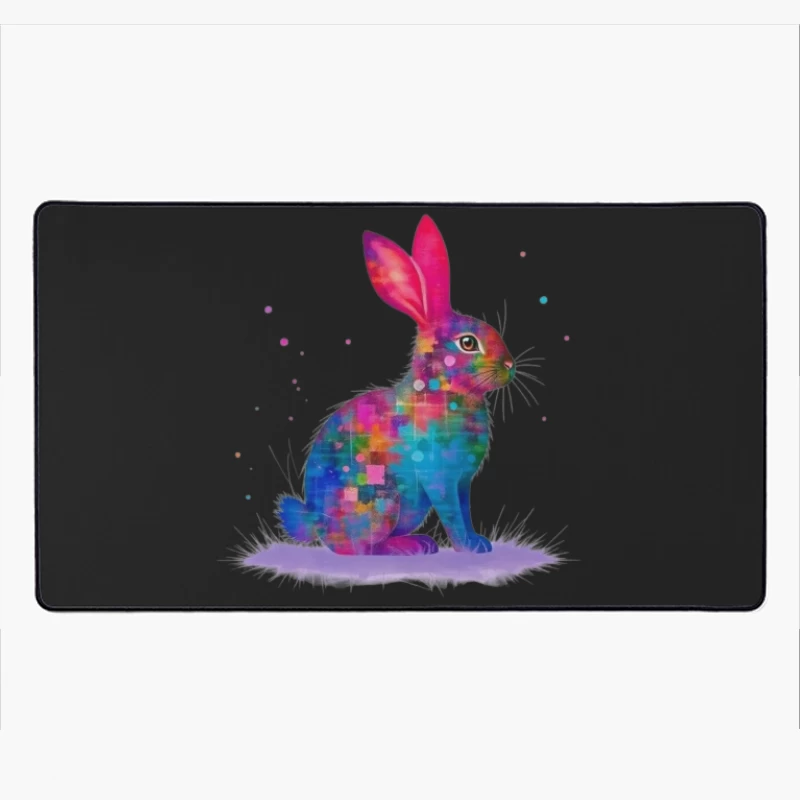 Vibrant Watercolor Geometric Rabbit Art Desk Mat