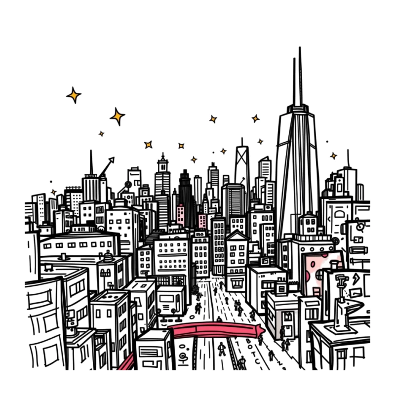Nighttime Cityscape Illustration Pin