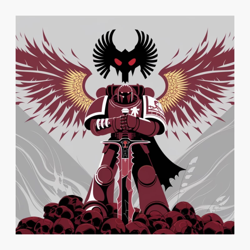 Menacing Winged Space Marine Atop Skull Pile in Gothic Sci-Fi Universe Pin