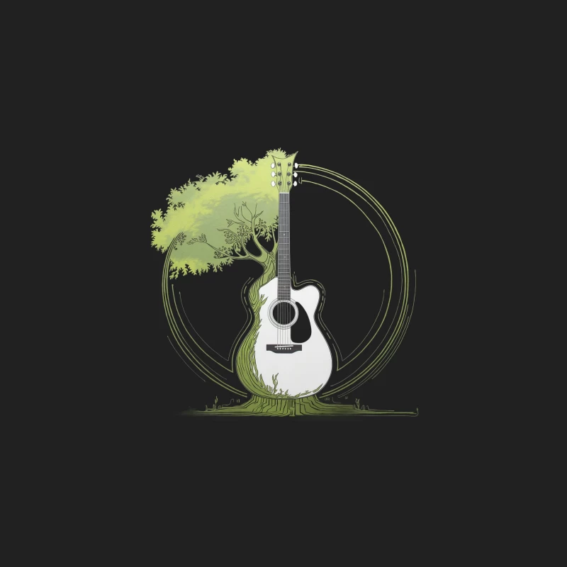 Harmonious Fusion: Guitar and Nature in Artistic Illustration Bucket Hat
