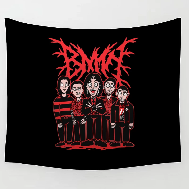 Gothic Rock Band Cartoon in Red and Black Style Tapestry