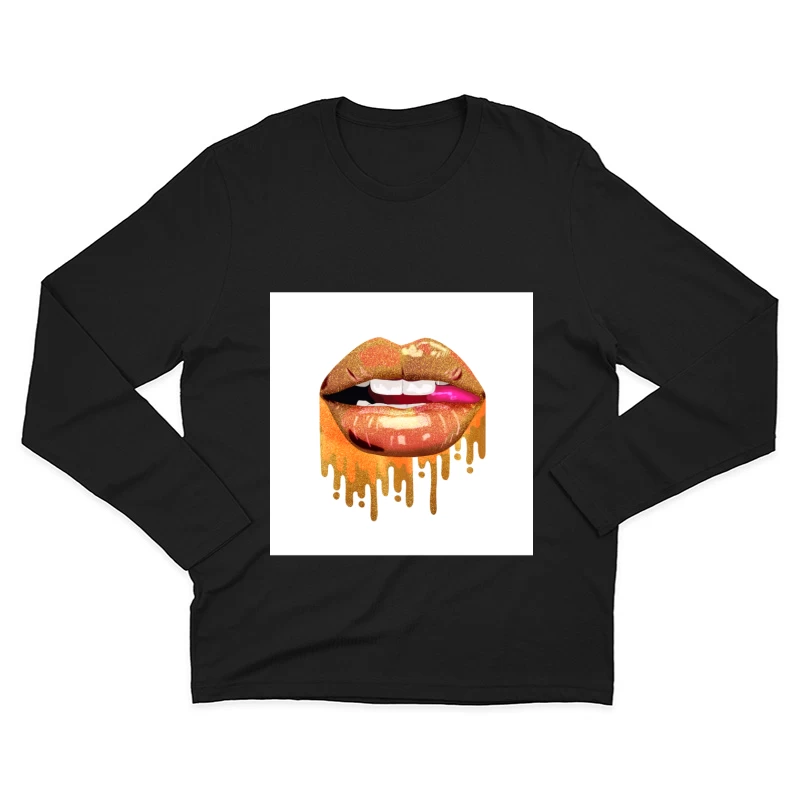 Glitzernde Lippen mit goldenen Akzenten Herren Langarm T-Shirt