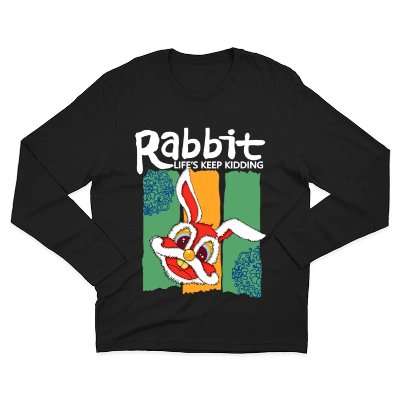 Fröhlicher roter Hase mit buntem Hintergrund Herren Langarm T-Shirt
