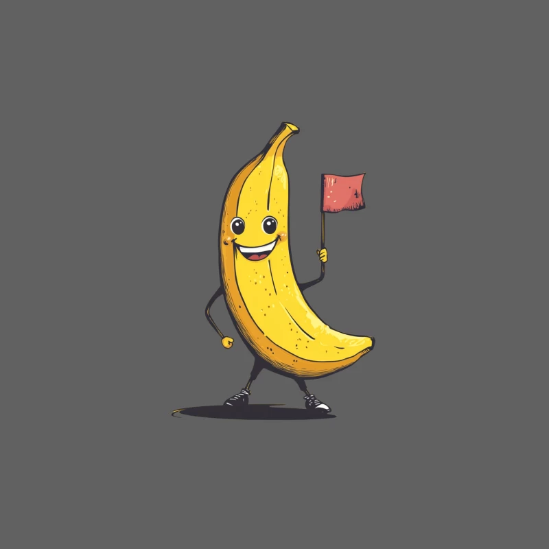 Cheerful Cartoon Banana Mascot Waving Flag Male Tank Top