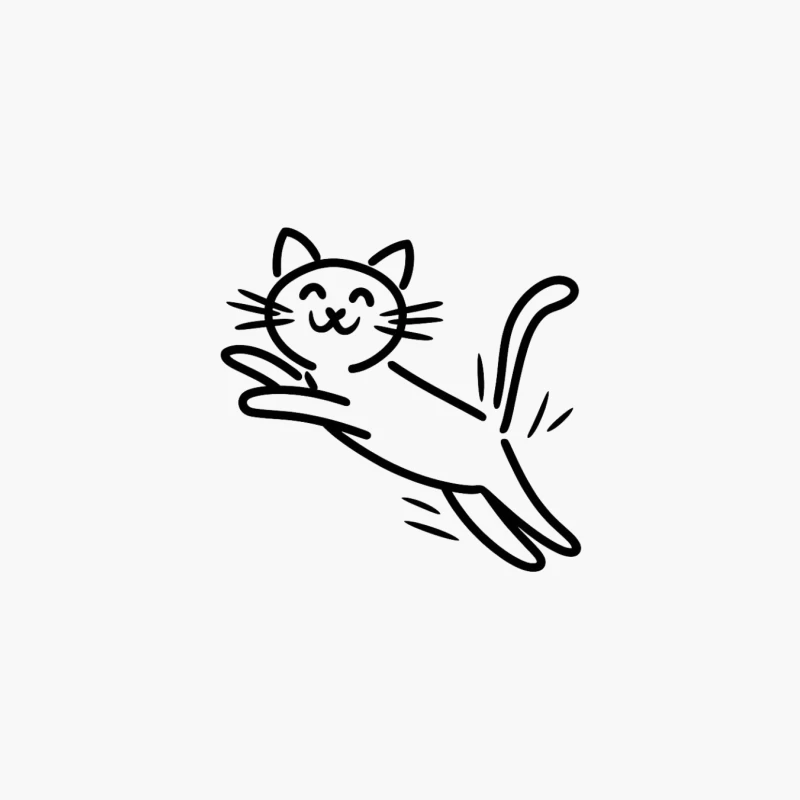 Playful Cartoon Cat Jumping: Simple Line Art Drawing Cotton Tote Bag