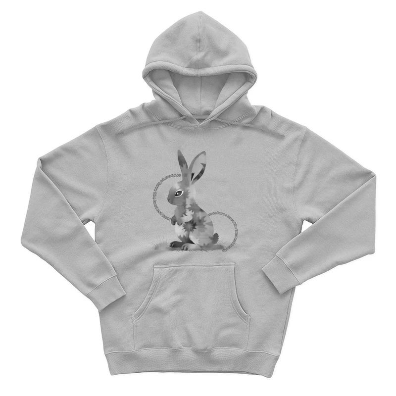 Grayscale Digital Art Illustration of a Sitting Rabbit Male Pullover Hoodie