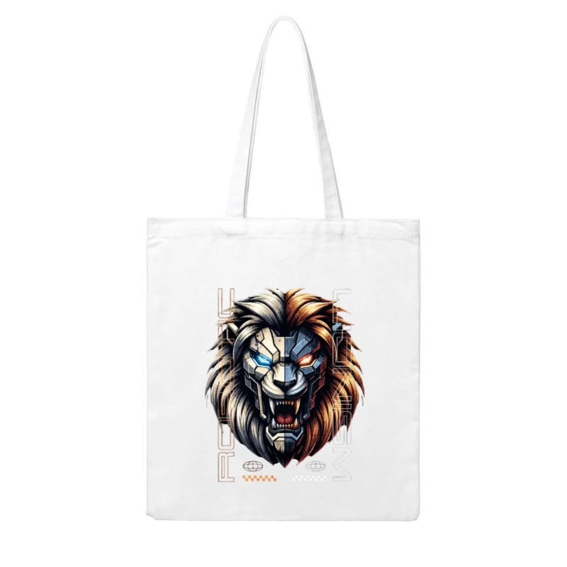 Cyberpunk Lion with Mechanical Face Cotton Tote Bag