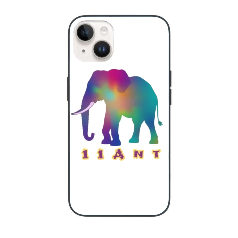 Rainbow Gradient Elephant Silhouette with "11ANT" Text iPhone Case