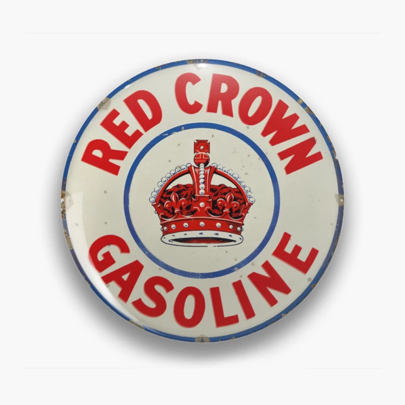 Vintage Red Crown Gasoline Round Metal Sign with Royal Crown Logo Pin