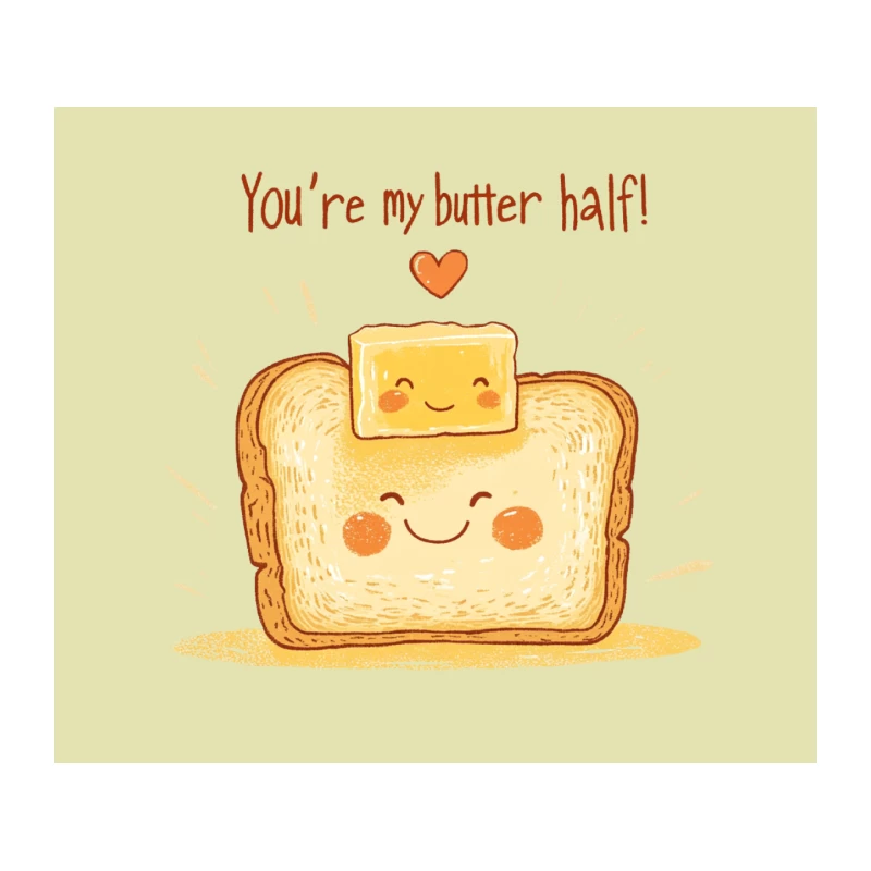 Cute Cartoon Toast and Butter Love Pun Illustration Tapestry