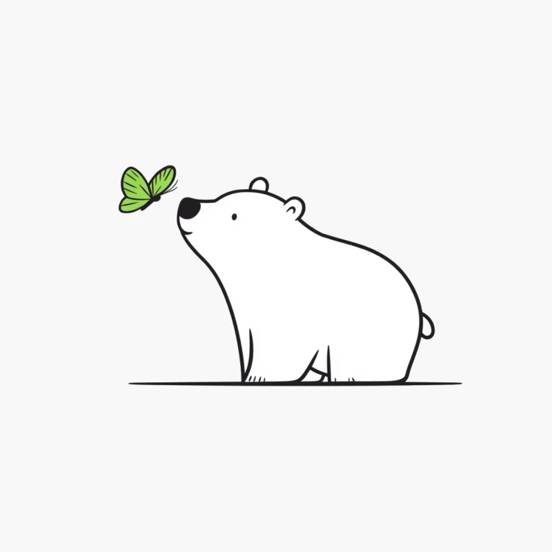 Minimalist Cute Polar Bear with Butterfly Illustration Cotton Tote Bag