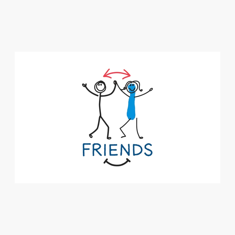 Joyful Stick Figure Friends in Simple Blue and Black Drawing Travel Mug