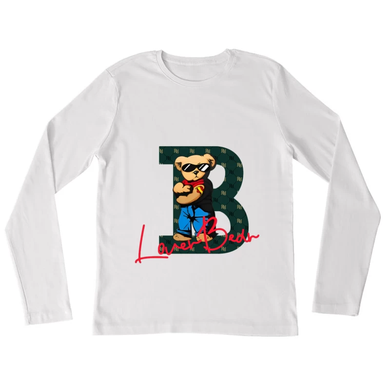 Lässiger Bären-Style mit Buchstabe B Damen Langarm T-Shirt