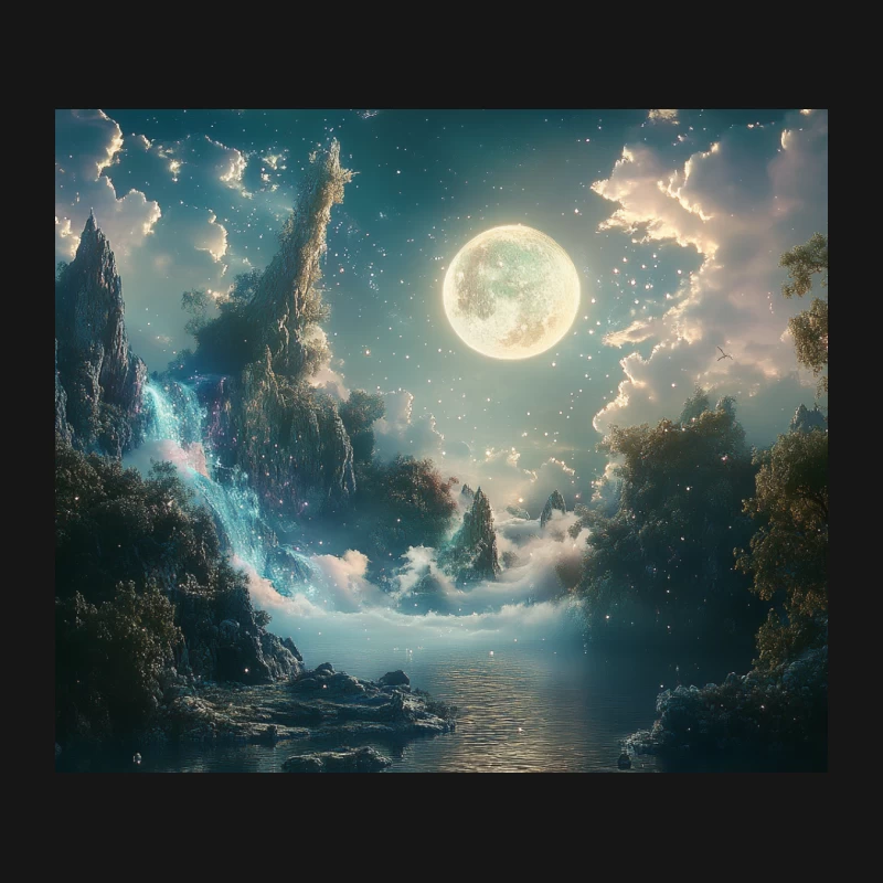 Enchanted Moonlit Waterfall in a Mystical Realm Mouse Pad