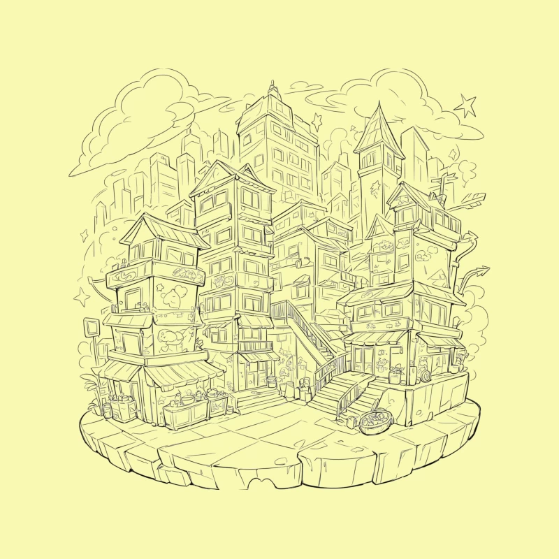 Fantasy Cityscape Illustration Tapestry